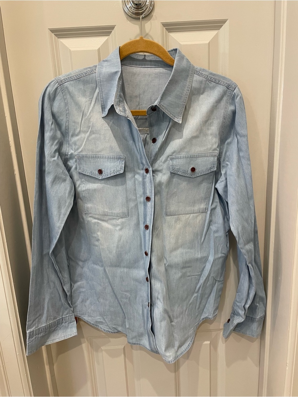 Light Blue Denim Button-Down Oversized Shirt for Women